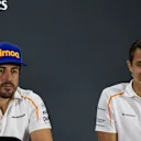 Fernando Alonso, McLaren and Lando Norris, McLaren in the press conference at Formula One World Championship, Rd21, Abu Dhabi Grand Prix, Preparations, Yas Marina Circuit, Abu Dhabi, UAE, Thursday 22 November 2018.