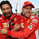 Pole sitter Sebastian Vettel (GER) Ferrari celebrates in parc ferme at Formula One World Championship, Rd4, Azerbaijan Grand Prix, Qualifying, Baku City Circuit, Baku, Azerbaijan, Saturday 28 April 2018. © Mark Sutton/Sutton Images
