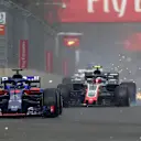 Pierre Gasly (FRA) Scuderia Toro Rosso STR13 and Kevin Magnussen (DEN) Haas VF-18 with damage at Formula One World Championship, Rd4, Azerbaijan Grand Prix, Race, Baku City Circuit, Baku, Azerbaijan, Sunday 29 April 2018. © James Gasperotti/Sutton Images