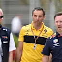 Dr Helmut Marko (AUT) Red Bull Motorsport Consultant, Cyril Abiteboul (FRA) Renault Sport F1 Managing Director and Christian Horner (GBR) Red Bull Racing Team Principal at Formula One World Championship, Rd2, Bahrain Grand Prix, Practice, Bahrain International Circuit, Sakhir, Bahrain, Friday 6 April 2018. © Simon Galloway/Sutton Images