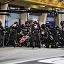 Romain Grosjean (FRA) Haas VF-18 pit stop at Formula One World Championship, Rd2, Bahrain Grand Prix, Race, Bahrain International Circuit, Sakhir, Bahrain, Sunday 8 April 2018. © Mark Sutton/Sutton Images