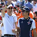 Esteban Ocon (FRA) Force India F1 and Lance Stroll (CDN) Williams on the drivers parade at Formula One World Championship, Rd10, British Grand Prix, Race, Silverstone, England, Sunday 8 July 2018. © Jerry Andre/Sutton Images
