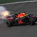 Daniel Ricciardo (AUS) Red Bull Racing RB14 with engine smoke and flames in FP3 at Formula One World Championship, Rd3, Chinese Grand Prix, Qualifying, Shanghai, China, Saturday 14 April 2018.