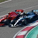 Lewis Hamilton (GBR) Mercedes-AMG F1 W09 EQ Power+ and Daniel Ricciardo (AUS) Red Bull Racing RB14 at Formula One World Championship, Rd3, Chinese Grand Prix, Race, Shanghai, China, Sunday 15 April 2018. © Rubio/Sutton Images