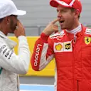Lewis Hamilton (GBR) Mercedes-AMG F1 and Sebastian Vettel (GER) Ferrari in parc ferme at Formula One World Championship, Rd8, French Grand Prix, Qualifying, Paul Ricard, France, Saturday 23 June 2018. © Mark Sutton/Sutton Images