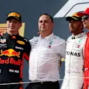 (L to R): Max Verstappen (NED) Red Bull Racing, Ron Meadows (GBR) Mercedes AMG F1 Team Manager, Lewis Hamilton (GBR) Mercedes-AMG F1 and Kimi Raikkonen (FIN) Ferrari celebrate on the podium at Formula One World Championship, Rd8, French Grand Prix, Race, Paul Ricard, France, Sunday 24 June 2018. © Manuel Goria/Sutton Images