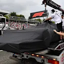 The car of Lewis Hamilton (GBR) Mercedes-AMG F1 W09 EQ Power+ is recovered to the pits after Qualifying at Formula One World Championship, Rd11, German Grand Prix, Qualifying, Hockenheim, Germany, Saturday 21 July 2018. © Mark Sutton/Sutton Images