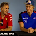 Sebastian Vettel (GER) Ferrari and Pierre Gasly (FRA) Scuderia Toro Rosso in the Press Conference at Formula One World Championship, Rd11, German Grand Prix, Preparations, Hockenheim, Germany, Thursday 19 July 2018. © Manuel Goria/Sutton Images