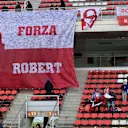 Robert Kubica (POL) Williams fans and banners at Formula One Testing, Day Three, Barcelona, Spain, 8 March 2018. © Jerry Andre/Sutton Images