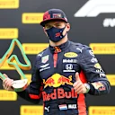 SPIELBERG, AUSTRIA - JULY 12:  Max Verstappen of Netherlands and Red Bull Racing celebrates on the podium after the Formula One Grand Prix of Styria at Red Bull Ring on July 12, 2020 in Spielberg, Austria. (Photo by Dan Istitene - Formula 1/Formula 1 via Getty Images)