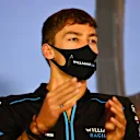 SPIELBERG, AUSTRIA - JULY 09: George Russell of Great Britain and Williams talks in the Drivers Press Conference during previews for the F1 Grand Prix of Styria at Red Bull Ring on July 09, 2020 in Spielberg, Austria. (Photo by Clive Mason - Formula 1/Formula 1 via Getty Images)