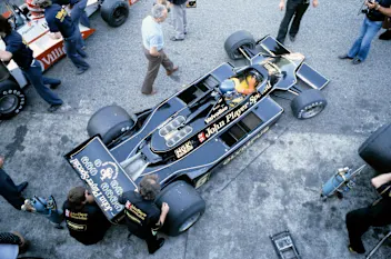 Monza, Italy, 8-10 September 1978.
Ronnie Peterson (Lotus 79-Ford), in the pits before qualifying.