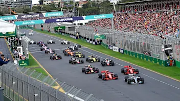 Lewis Hamilton (GBR) Mercedes-AMG F1 W09 EQ Power+ leads at the start of the race at Formula One