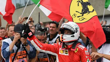 Race winner Sebastian Vettel (GER) Ferrari celebrates in parc ferme at Formula One World