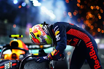 JEDDAH, SAUDI ARABIA - MARCH 19: Race winner Sergio Perez of Mexico and Oracle Red Bull Racing