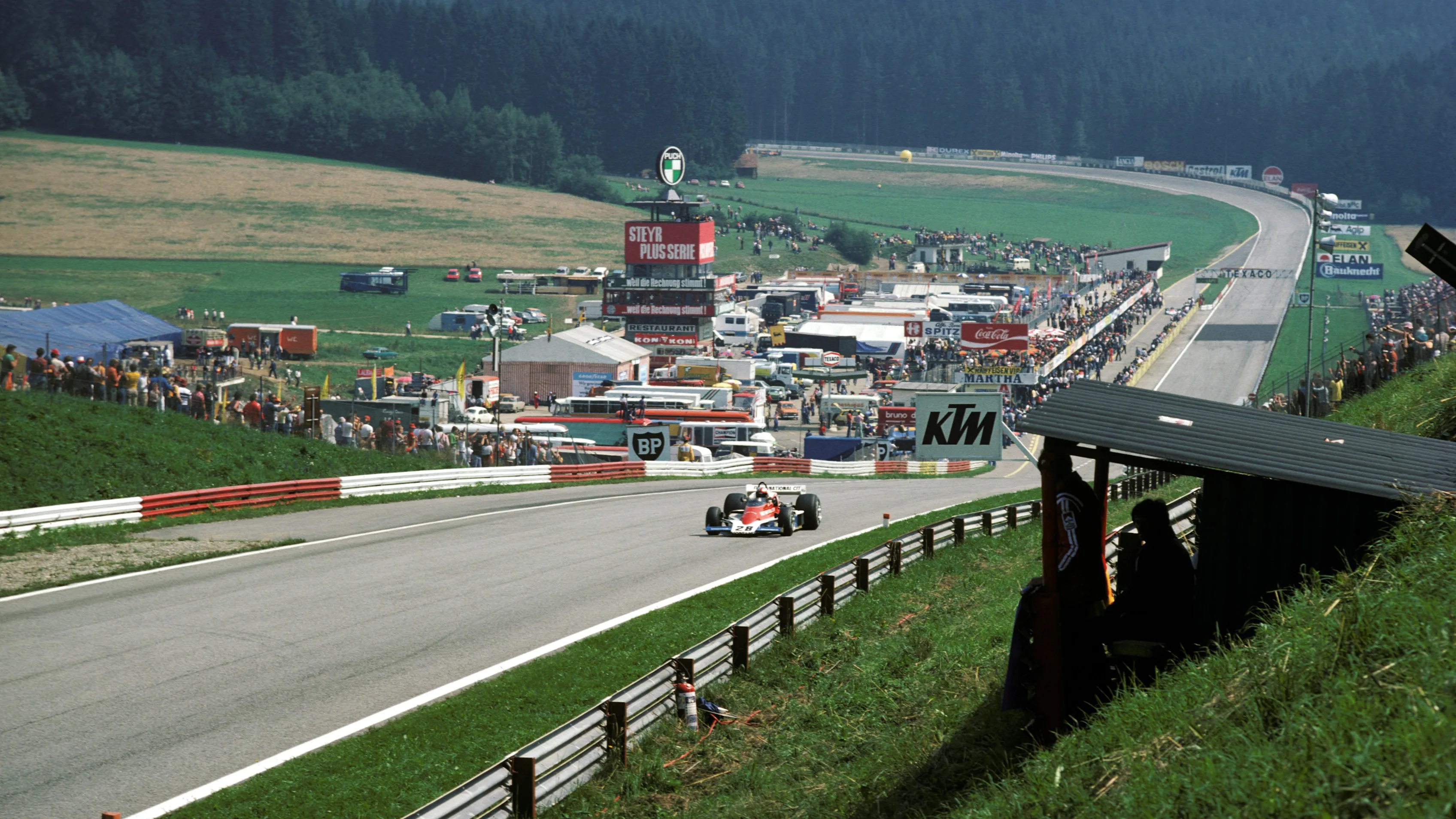 John Watson (GBR) Penske PC4, who claimed his first and Penskeàs only GP victory, climbs the steep
