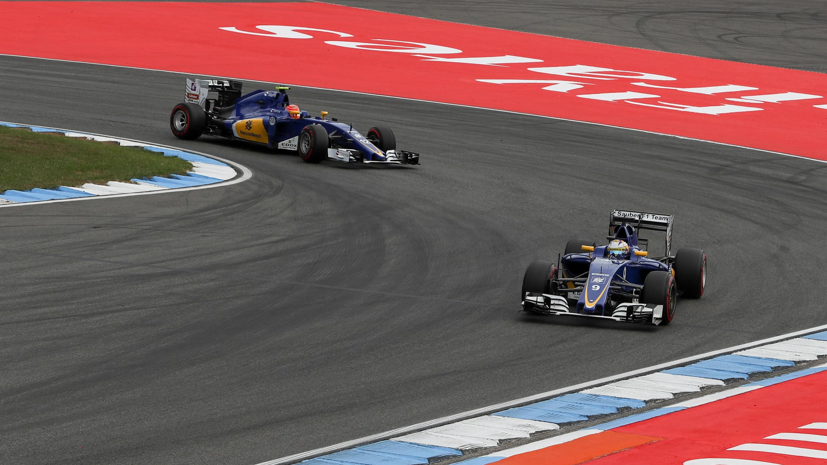 Marcus Ericsson (SWE) Sauber C35 and Felipe Nasr (BRA) Sauber C35 at Formula One World Championship, Rd12, German Grand Prix, Practice, Hockenheim, Germany, Friday 29 July 2016. &copy; Sutton Images
