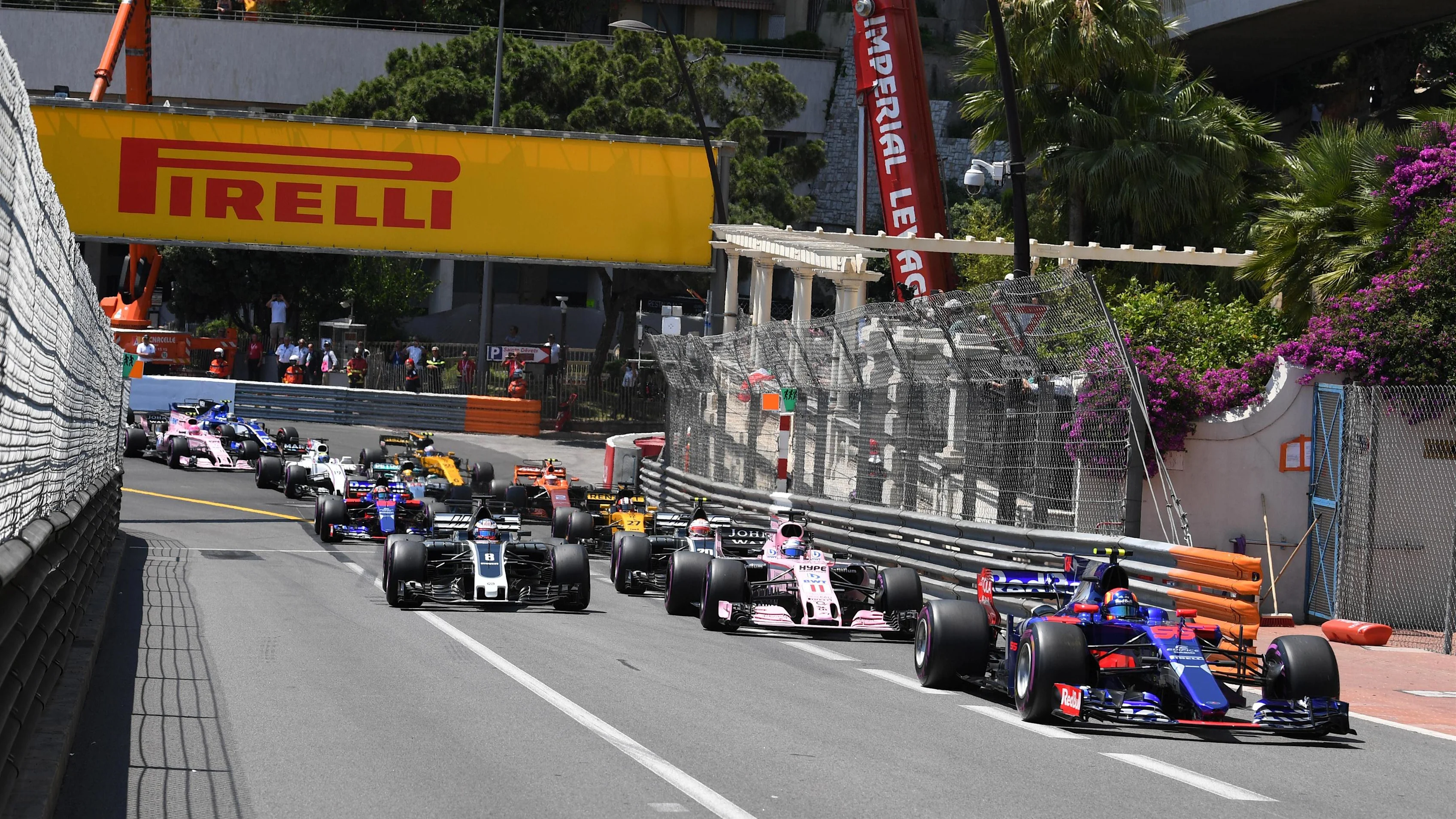 Carlos Sainz (ESP) Scuderia Toro Rosso STR12 at the start of the race at Formula One World Championship, Rd6, Monaco Grand Prix, Race, Monte-Carlo, Monaco, Sunday 28 May 2017. © Sutton Images