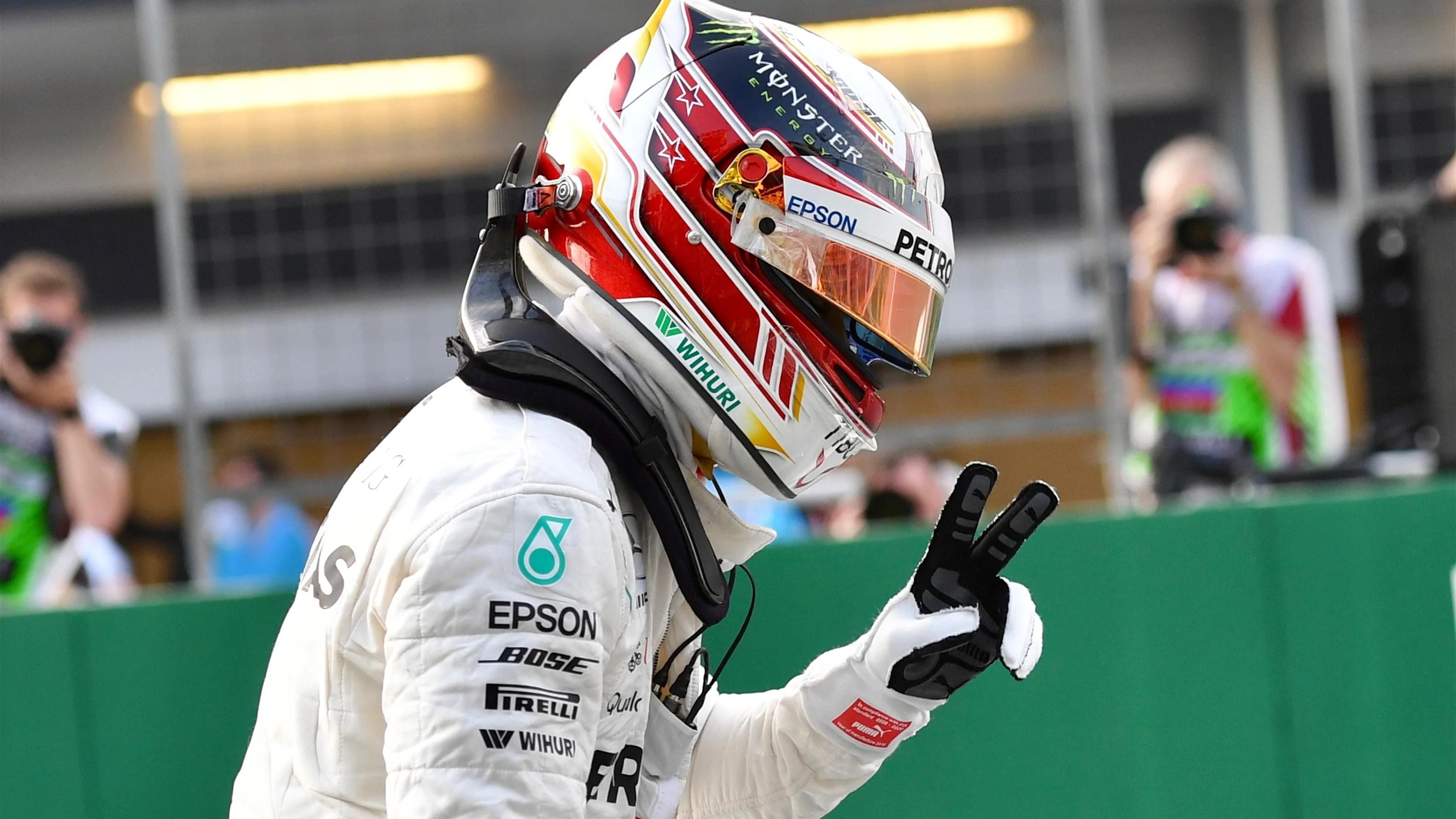 Lewis Hamilton (GBR) Mercedes-AMG F1 celebrates in parc ferme at Formula One World Championship, Rd4, Azerbaijan Grand Prix, Qualifying, Baku City Circuit, Baku, Azerbaijan, Saturday 28 April 2018. © Jerry Andre/Sutton Images