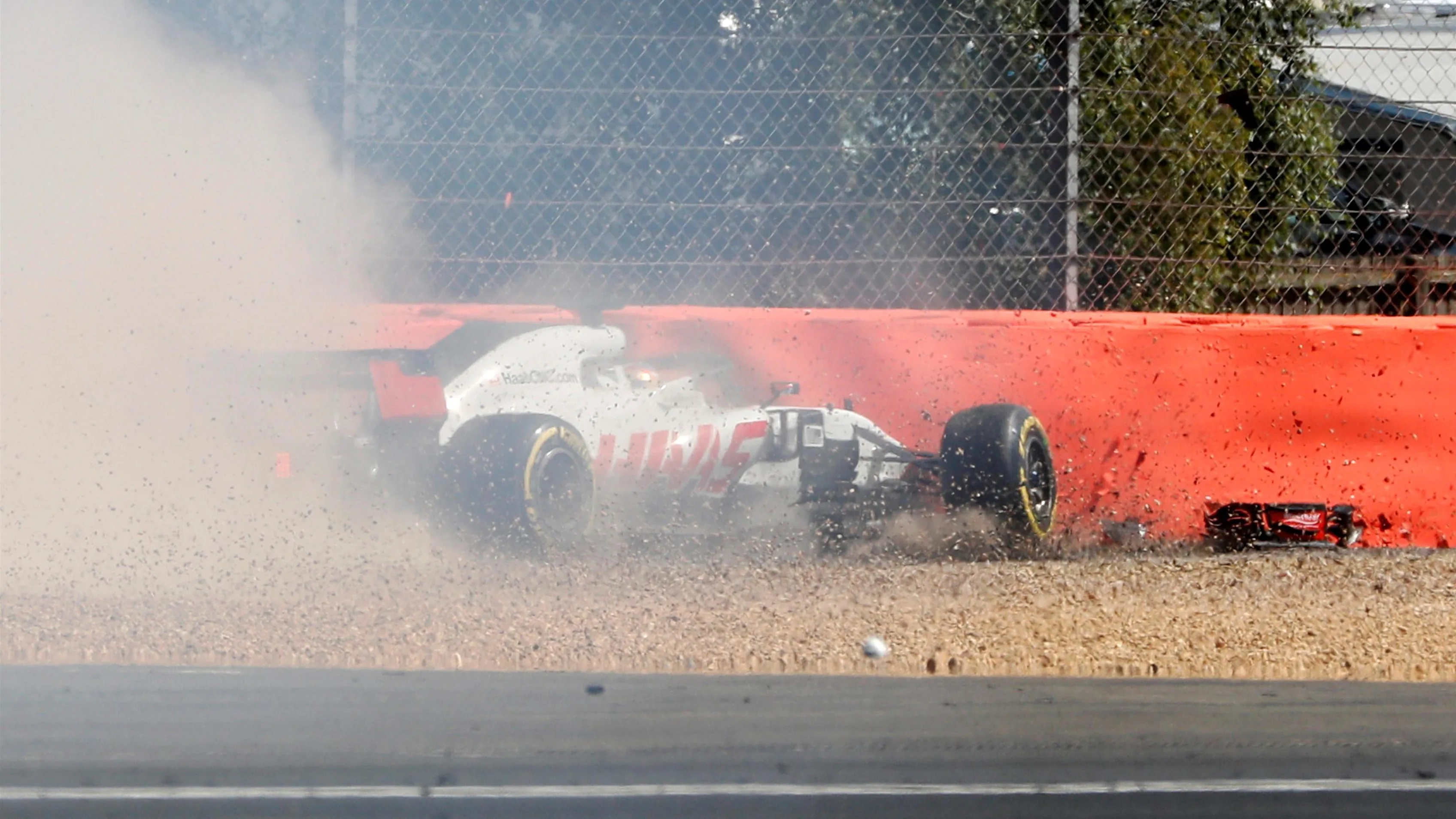 Romain Grosjean (FRA) Haas VF-18 crashing at Formula One World Championship, Rd10, British Grand Prix, Practice, Silverstone, England, Friday 6 July 2018. © Steven Tee/Lat/Sutton Images
