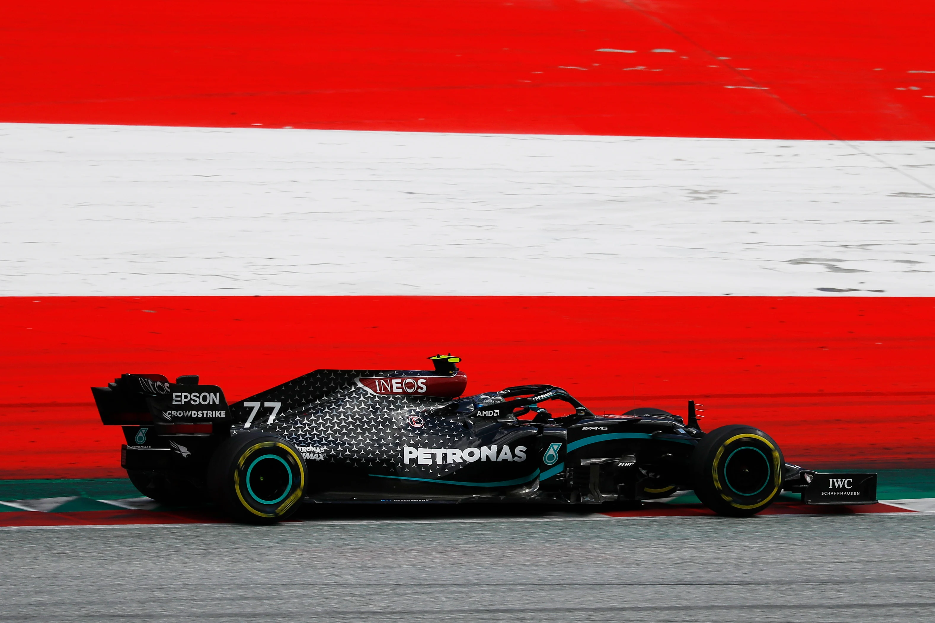 SPIELBERG, AUSTRIA - JULY 12: Valtteri Bottas of Finland driving the (77) Mercedes AMG Petronas F1 Team Mercedes W11 on track during the Formula One Grand Prix of Styria at Red Bull Ring on July 12, 2020 in Spielberg, Austria. (Photo by Leonhard Foeger/Pool via Getty Images)
