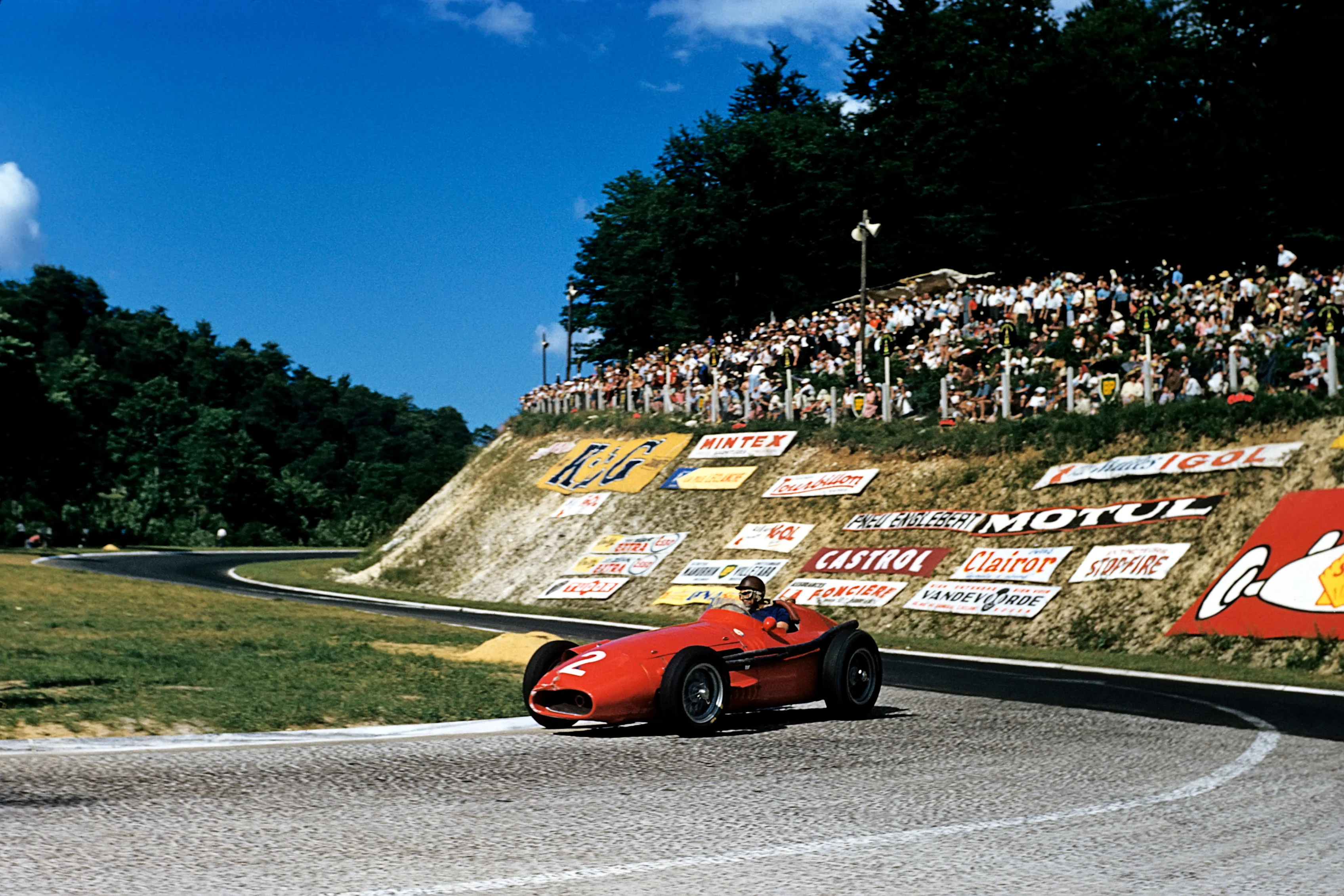 Juan Manuel Fangio, Maserati 250F, Grand Prix of France, Rouen-Les-Essarts, 07 July 1957. (Photo by