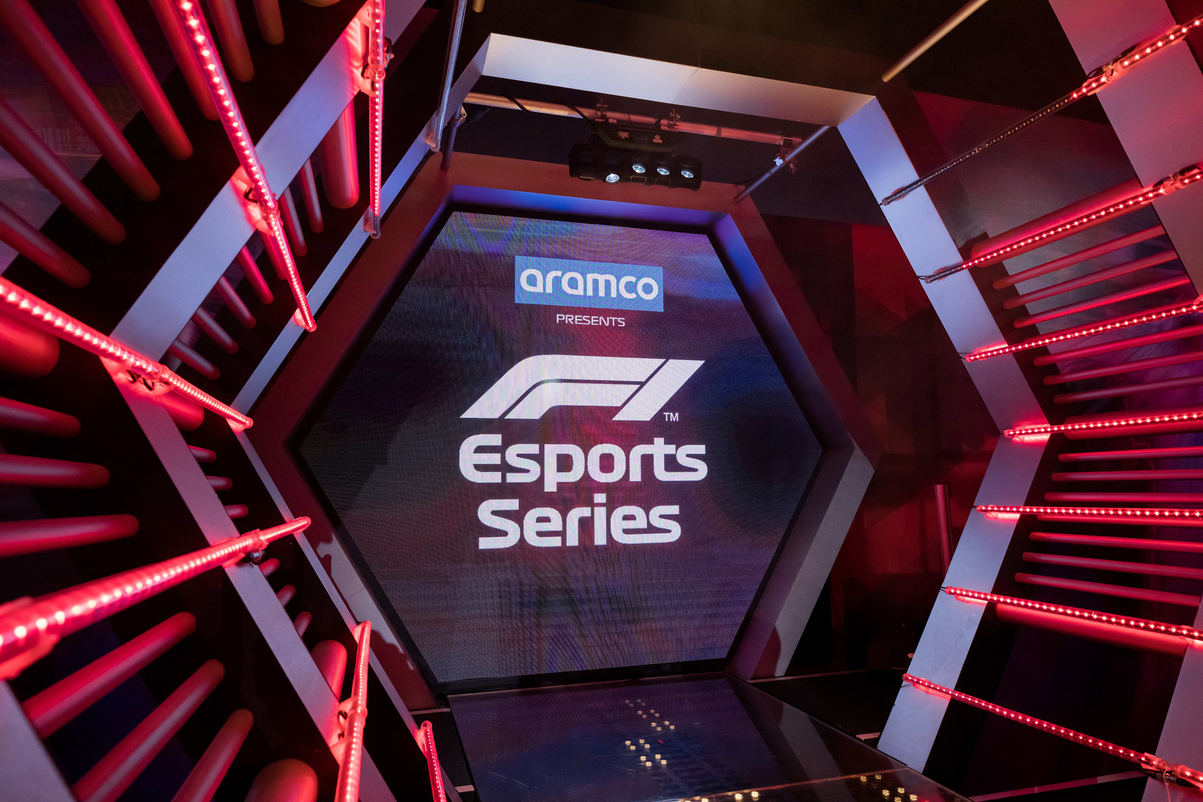 FULHAM, ENGLAND - OCTOBER 14: A detail view of the F1 Esports arena during round 1 of the F1