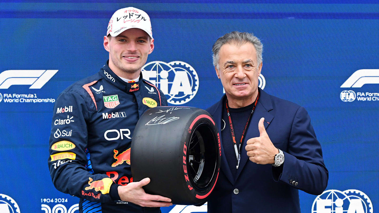 SUZUKA, JAPAN - APRIL 06: Pole man Max Verstappen, Red Bull Racing, receives the Pirelli Pole